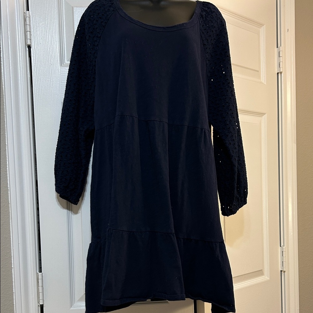 Navy Blue Dress with eyelet Sleeves